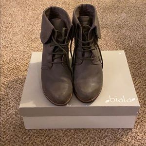 Bilala grey lace up wedge booties
